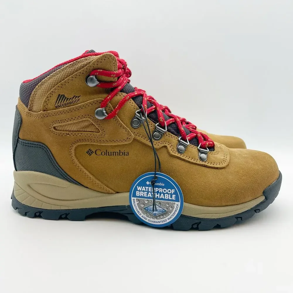 Columbia Womens Newton Ridge Plus Amped Hiking Boots 9.5 WIDE Tan Red WP NIB